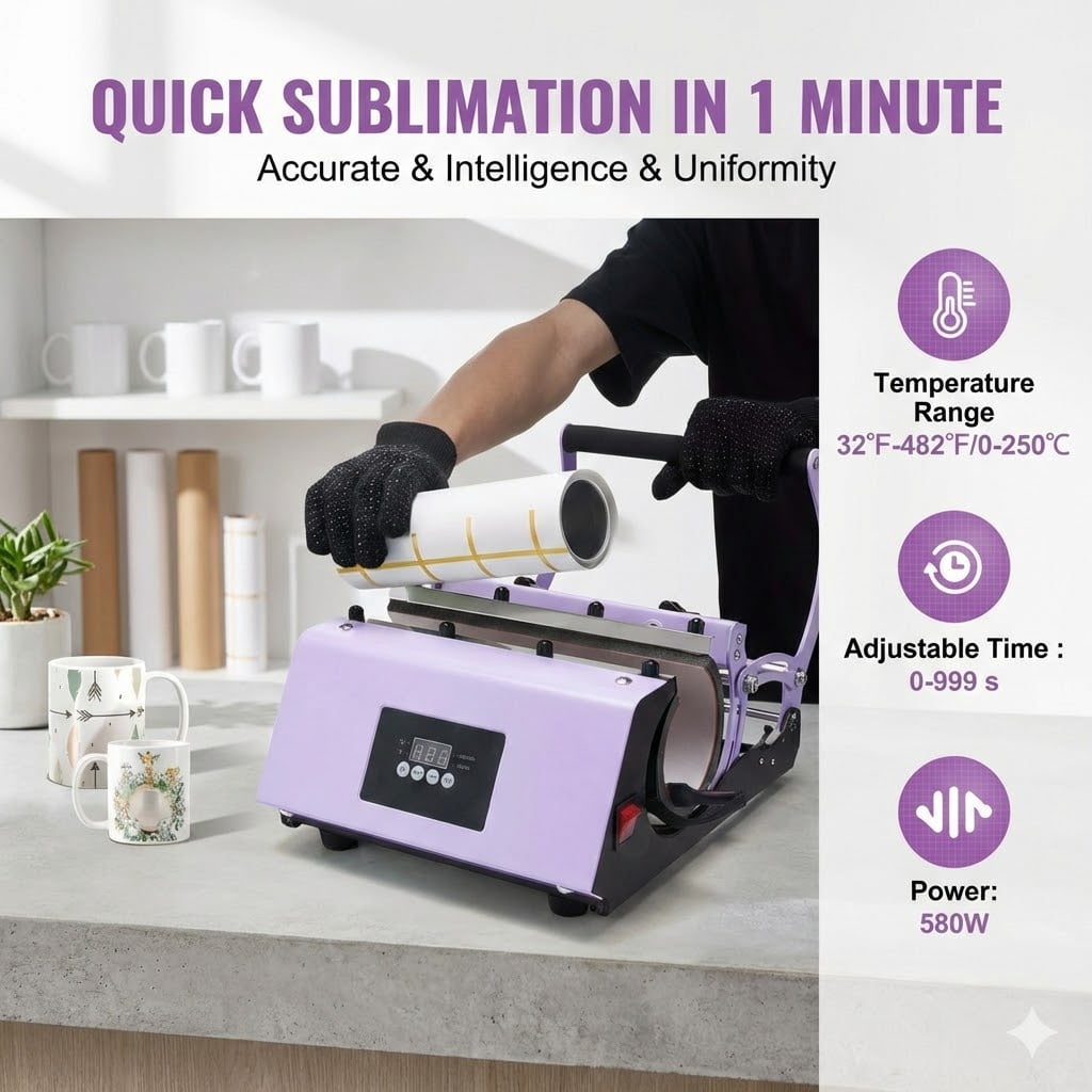Tumbler Heat Press Machine, 11-30oz Mug Press,Temp and Time Setting,with Sublimation Paper, Tape and Gloves