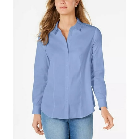 Charter Club Women's Button-Down Woven Shirt Bright Blue Size 14 Petite