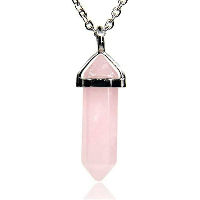 Angelstones Rose Quartz Gemstone Hexagonal Pointed Reiki Chakra Pendant Necklace 20"