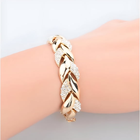 DESIGNICE Gold Bangle Bracelets Adjustable Golden Leaves Rhinestone Bracelets Elegant Leaf Bangle for Women Adjustable Bracelets for Women