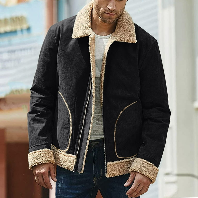 HSMQHJWE Polo Jackets For Men Plus Size Mean Jacket Men Plus Size Winter  Coat Lapel Collar Long Sleeve Padded Leather Jacket Vintage Thicken Coat