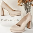 thumbnail image 2 of Ankis Platform Heels Women’s Pumps Black White Nude Closed Toe Chunky Heel Shoes, 2 of 7