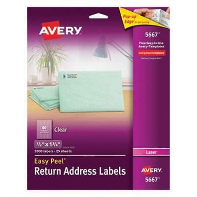 Avery 5667 Clear Return Address Labels, 1/2" x 1-3/4", 2,000 Labels