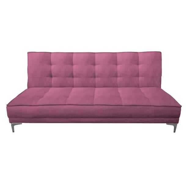 Sofa Cama Reclinable El Bazar Store Zeus Rosa Terciopelo Futon 3 posiciones Abotonado Sala