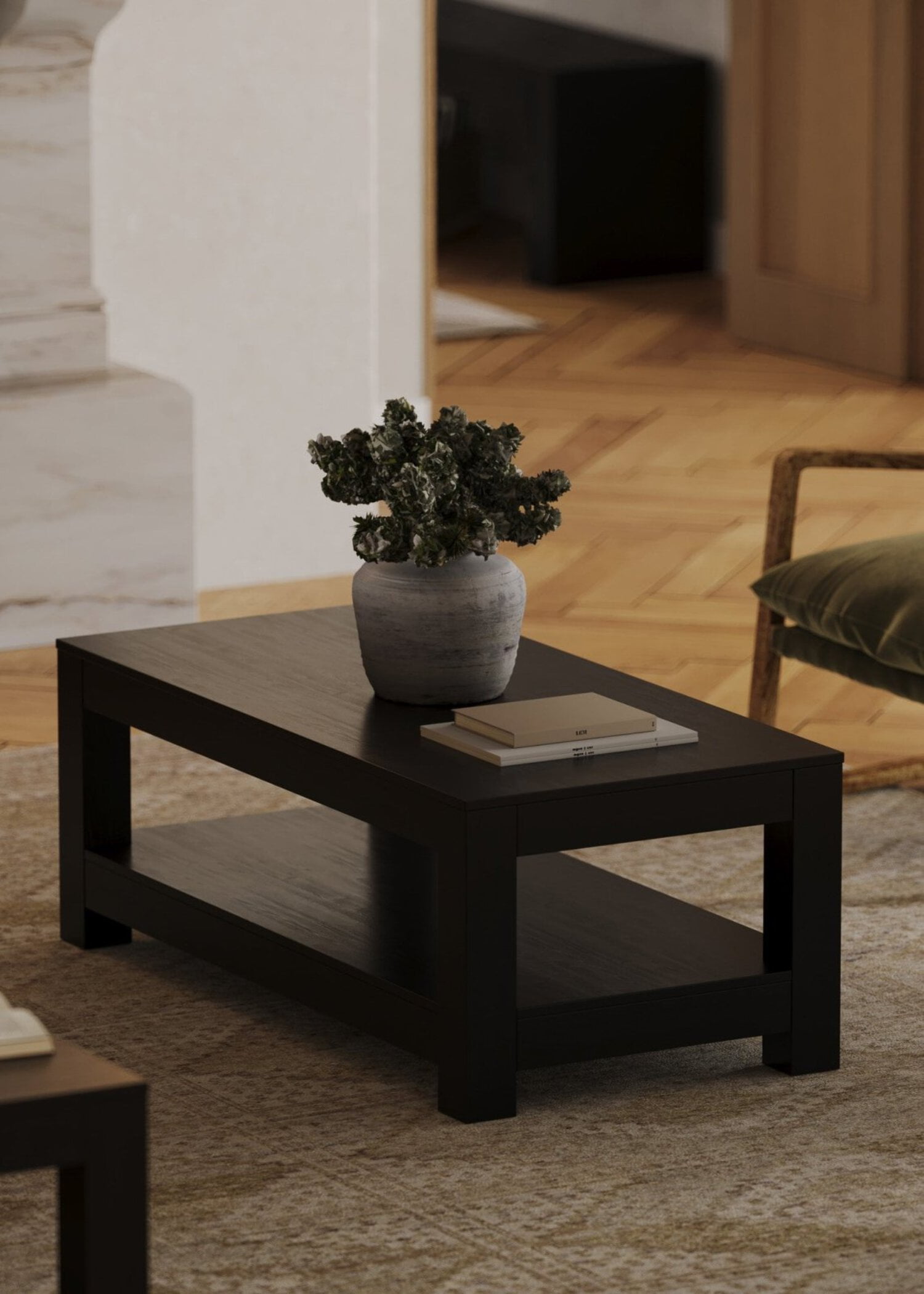 Maven Lane Paulo Wooden Coffee Table in Weathered Black Finish
