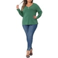thumbnail image 2 of Agnes Orinda Women' s Plus Size Tshirt for Casual Tops Button Front Long Sleeve Tee Top 4X Green, 2 of 6