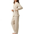 thumbnail image 2 of MecTo Womens Pajamas Sets Lace tie Pj Set V-neck Top with Long Pants Sleepwear 2 Piece Lounge Set, 2 of 8
