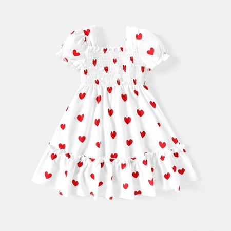 

PatPat Valentine s Day Toddler Girl Love Heart Print Ruffled Square Neck Short-sleeve Dress Princess Sundress