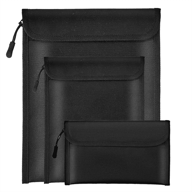 Fireproof Waterproof Document Bag 2000℉-3Pack Fireproof Bags for Cash/Documents with Locking Zipper,Waterproof Money Bag,1set x important document organizer,Black