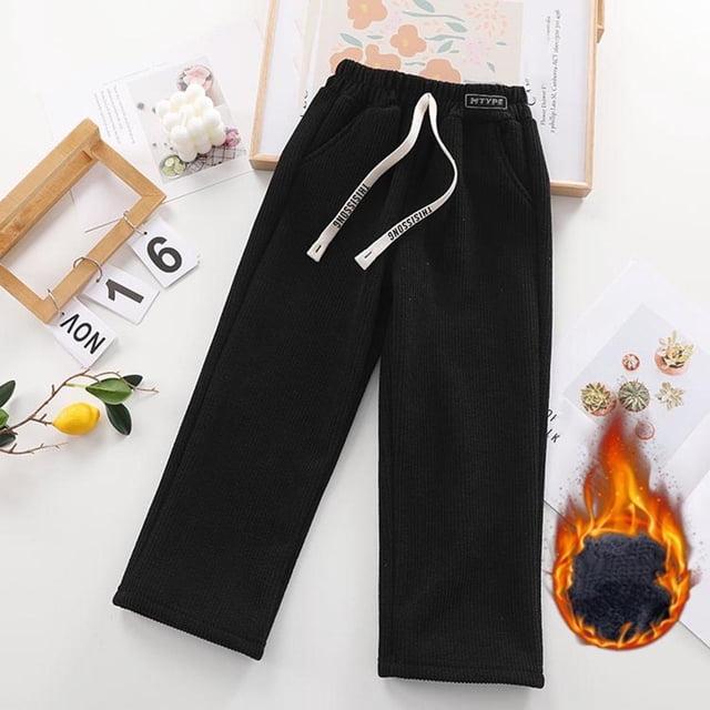 Cowsor Kids Corduroy Sweatpant with Pockets High Waist Elastic Waitsband Soft Pants Textured Loose Fit Strethy Denim Joggers