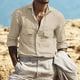 thumbnail image 1 of pstuiky camisa de manga larga para hombre, Camisa informal de moda para hombre, con cuello en V y mangas cortas, transpirable y con botones. tops de invierno para hombre s, 1 of 6
