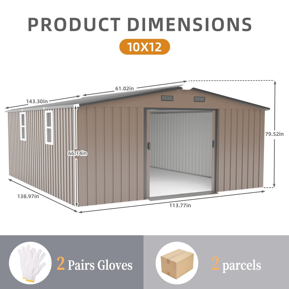10x12 FT Multi-Purpose Outdoor Storage Shed with 2 Windows, Tool Shed, Bike Shelter & Pet House for Backyard & Garden