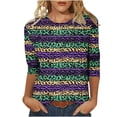 thumbnail image 1 of T-Shirt de Carnaval pour Femmes, Blouse Décontractée Imprimée à Col Rond, Manches 3/4, Coupe Ample, Haut au Design Coloré pour Usage Quotidien, 1 of 5