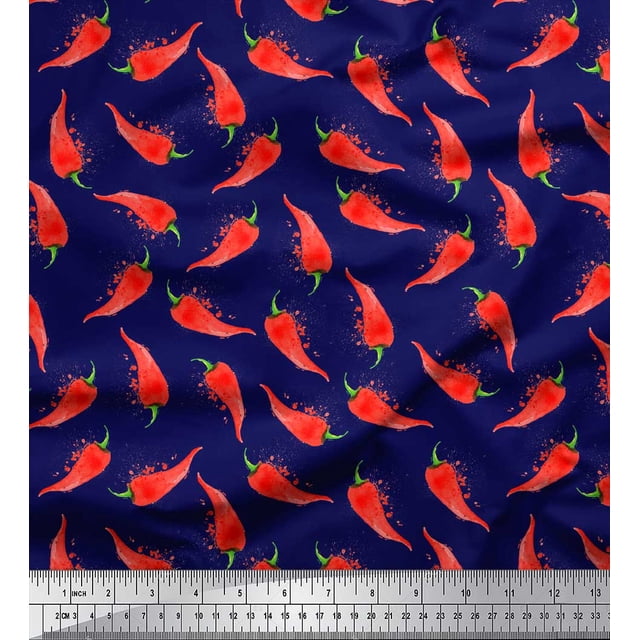 Soimoi Blue Rayon Fabric Chilli Vegetable Print Sewing Fabric Yard 58 Inch Wide