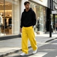 thumbnail image 7 of Men's Baggy Sweatpants Wide Leg Lounge Cotton Casual Jogging Pants With Pockets | High Waist Drawstring,Open Bottom,Workout Athletic Outfits Yellow 3XL, 7 of 7