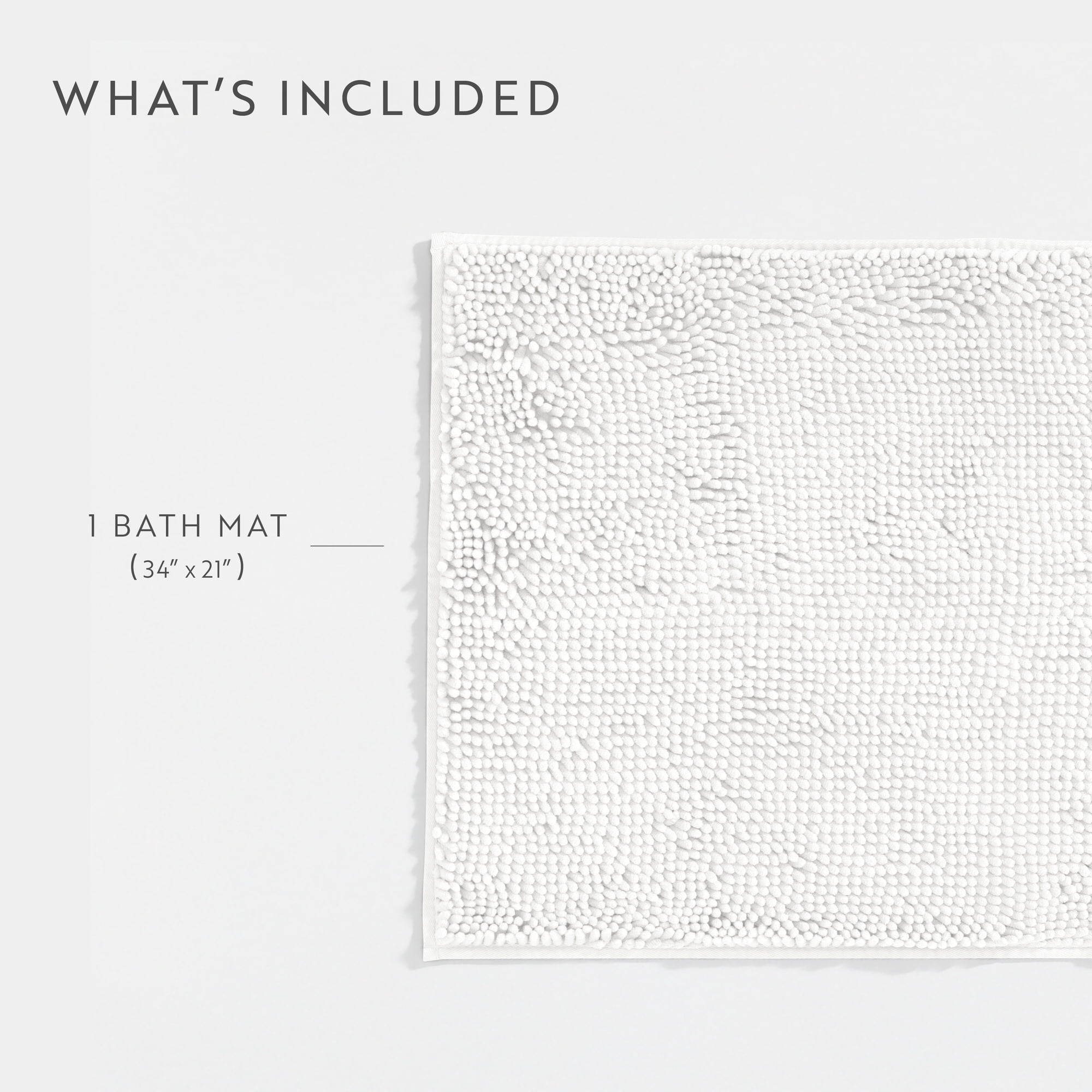 Soft Absorbent Chenille Bath Mat Rug with Anti-Skid Rubber Backing, 34 x 21, White, by Noble Linens