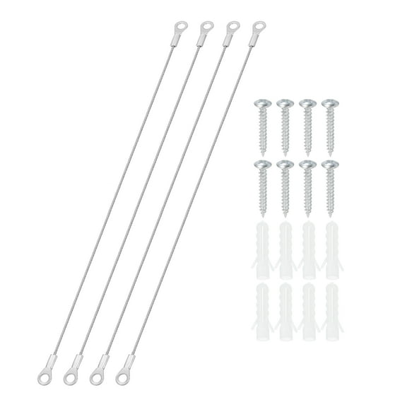 Stainless Steel Lanyard Cable with Eyelets 0.06" x 12" 1.5mm x 30cm Lock Security Wire Rope with Screws, 4 Pack