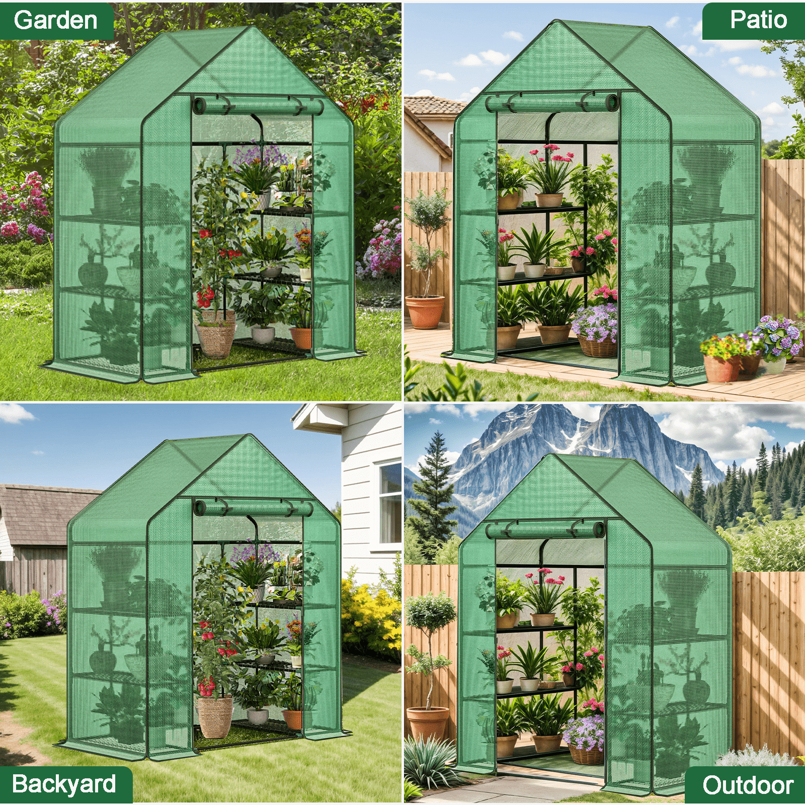 Gaptain Small Greenhouse with Anchors and Ropes, 3 Tier 4 Wired Shelves Indoor and Outdoor Greenhouse for Garden/Patio/Backyard/Balcony, Green PE Cover Easy to Assemble