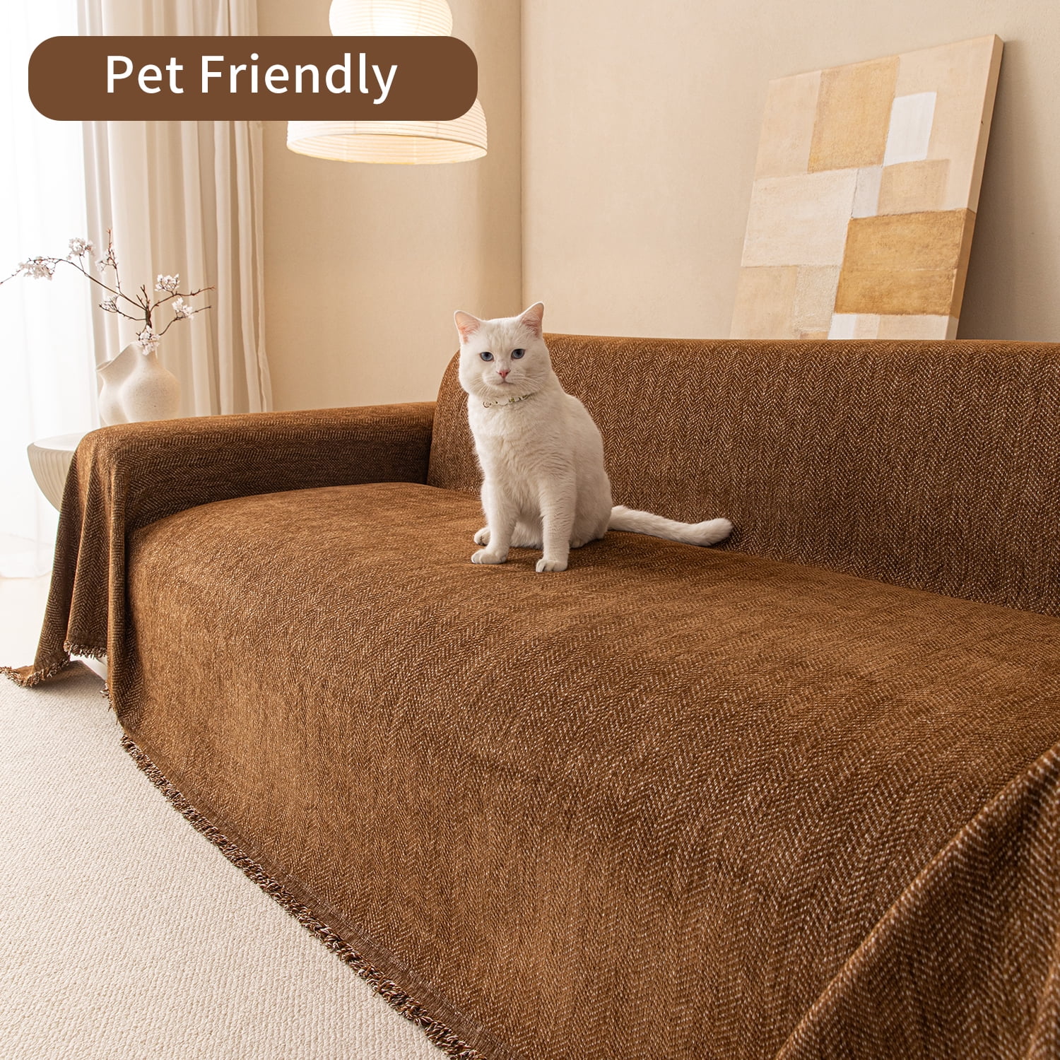 Smuge Sofa Cover, Sectional Couch Cover Protector Slipcover for 3 Cushion Couch L Shape Sofa towel Throw Sofa Loveseat Cover for Pets Dogs Cats (71"x 134", Dark Coffe)