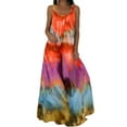 thumbnail image 1 of Daeful Maxi Robe Sans Manches Swing Gilet Col Carré Femmes Décontracté en Vrac Floral Print Sundress 2 Orange 4XL, 1 of 2