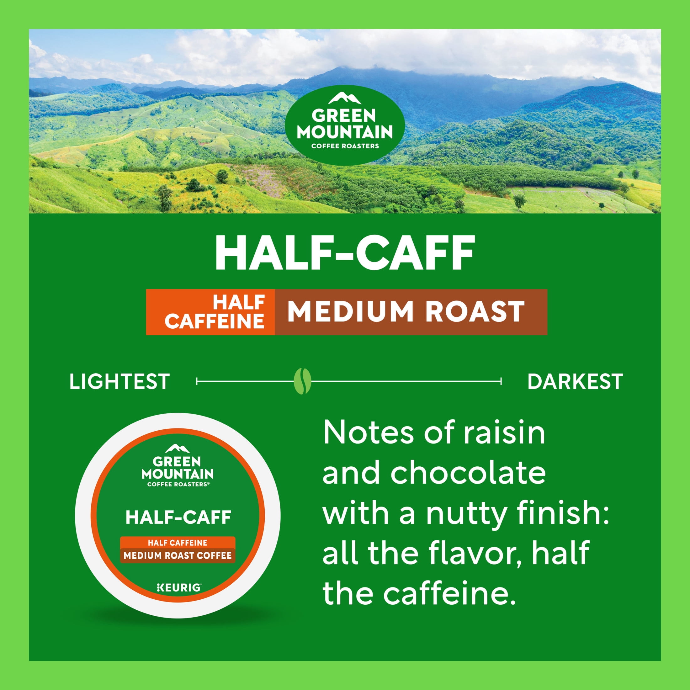 Green Mountain Coffee Roasters, Half Caff Medium Roast K-Cup Coffee Pods, 48 Count