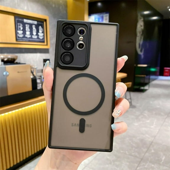 with Camera Lens Protector Case for Samsung Galaxy S22 S23 Ultra Plus Magnetic Compatible with Magsafe, Shockproof Armor Luxury Slim Matte Hard Cover (Black,for Samsung S23)