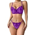 thumbnail image 2 of WZXFASHION Sexy Floral Mesh Underwire Garter Belt Lingerie 2 Piece Intimates Purple L, 2 of 6