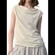 thumbnail image 1 of Blusas de Verano Informales Elegantes con Cuello Drapeado para Mujer, Sin Mangas, Fruncidas, Elegantes Crema M, 1 of 10