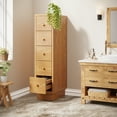 thumbnail image 3 of Tribesigns 5-Drawer Tall Narrow Dresser, Oak Wood Lingerie Chest Organizer for Bedroom, Small Spaces, 3 of 7