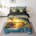 thumbnail image 3 of Manfei Farmhouse Bass Fish Queen Bedding, Western Lodge Cabin Bedding Comforter Set Queen, Golden Blue, Black Reversible, 7 Pieces, 3 of 6