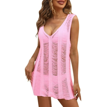 RUTAYY Women Deep V-Neck Lace Knitted Beach Cover Up Dress For Swimsuits Sexy Hollow Out Bikini Outerwear Swimwear Brazilian Beachwear