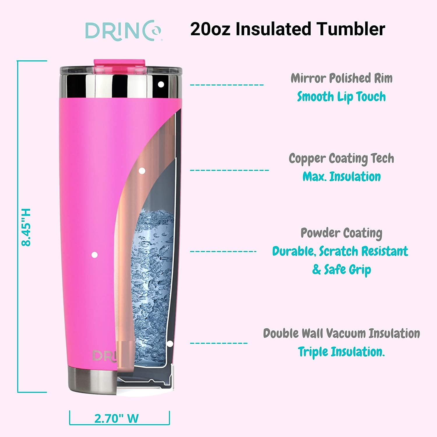 DRINCO® 20oz Insulated Tumbler w/Spill Proof Lid, 2 Straws(Purple) –  VividPath Coffee