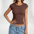 thumbnail image 2 of Landzoo Women'S T-Shirt Solid Color Short Sleeve Crew Neck Tops Summer Casual Women Tees Size L Brown, 2 of 4