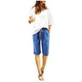 thumbnail image 1 of Women Summer Cotton Pants Plus Size High Waisted Shorts Lacing Beach Workout Pocket Five Point Pants, 1 of 6