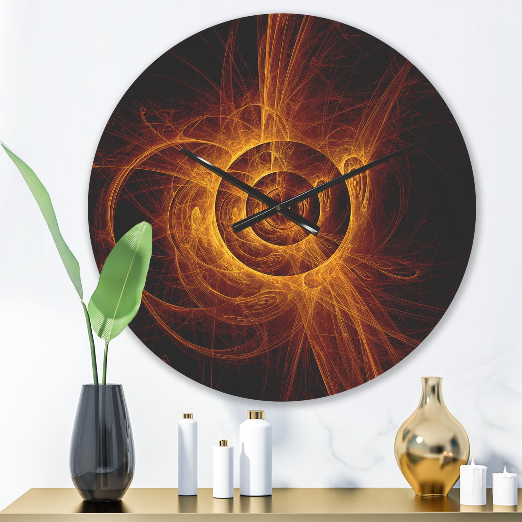 Designart 'The Yellow Flashing Flame ' Modern Wood Wall Clock