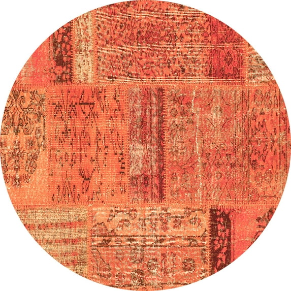 Ahgly Company Indoor Round Patchwork Orange Transitional Area Rugs, 6' Round