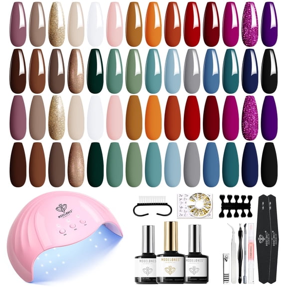 Modelones Gel Nail Polish Manicure Kit With U V Light Starter Kit, 28 Colors All Season Nail Gel Set No Wipe Base & Top Coat DIY Home Nail Curing Gifts For Women