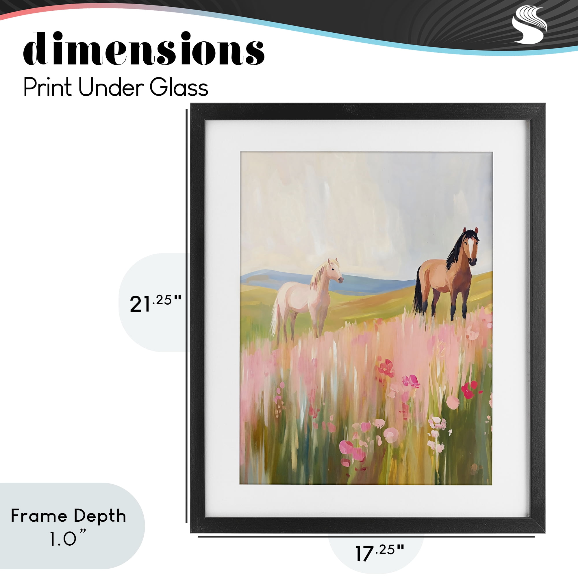 Stupell Industries Wild Horses in Pink Meadow Black Framed Print Under Glass, design by The Prints Vibe