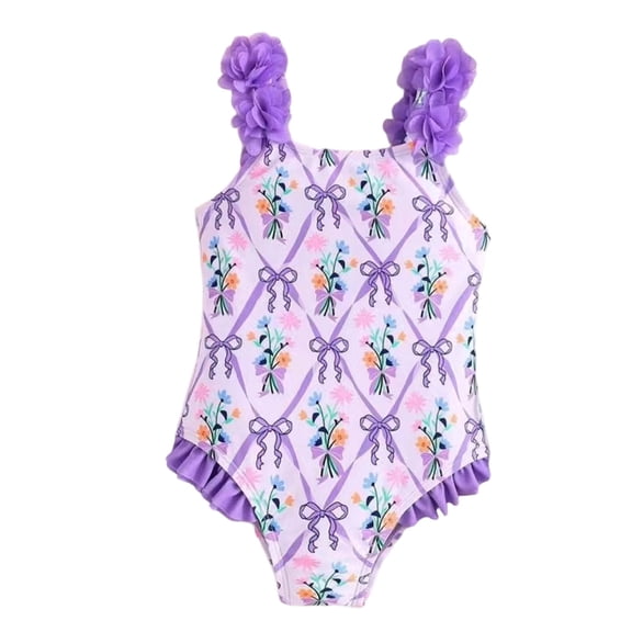 Afdoent Girls One Piece Swimsuits Kids Floral Print Baby Toddler Chiffon Floral Print Swimwear Summer Beach Bathing With Ruffled Classic