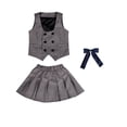 thumbnail image 4 of WAYUTE Girls 3 Piece School Uniform Outfit Sleeveless Button Front Vest and Pleated Skirt with Bow Tie Kids Formal Clothing Set Casual Daily Wear,Grey,Size 9-10 Y, 4 of 5