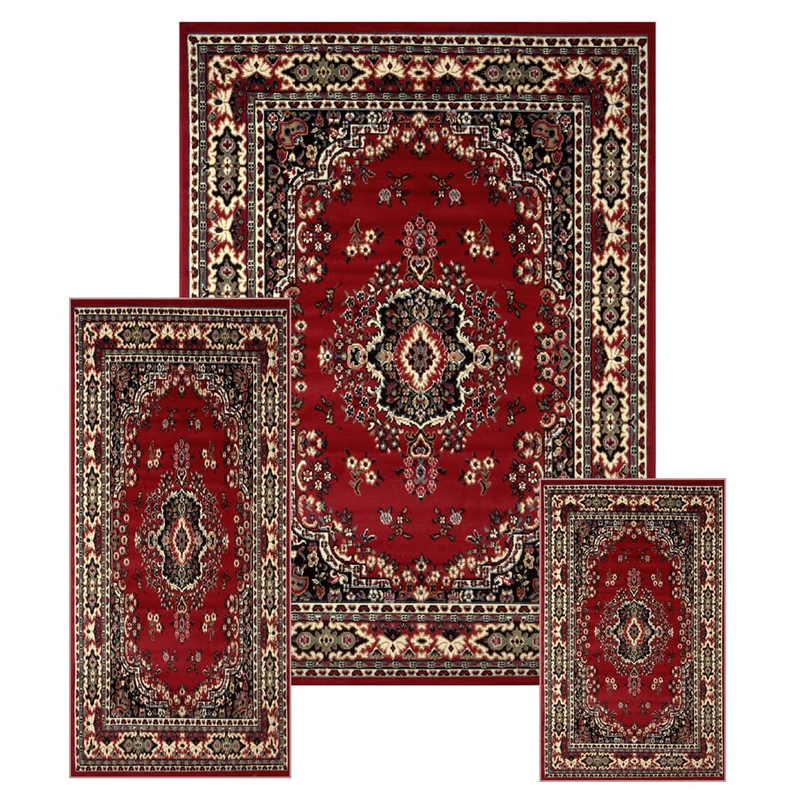 Red Traditional Persian Oriental 3pc, Area Rug Set Of 3