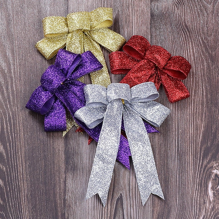 6 Pcs Red Bows Glitter Christmas Bows for Wreaths PVC Velvet Xmas Tree  Decoration Bows for Christmas Garland Gift Party Home Indoor Outdoor