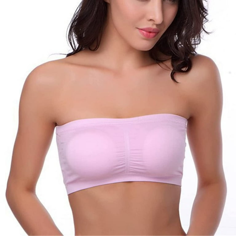 Youweixiong Women Plus Size Stretch Strapless Bra Seamless Chest Wrap Bra  Removable Padded Tube Tops 