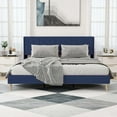 thumbnail image 2 of alazyhome King Size Upholstered Platform Bed Frame, Easy Assemble, Blue Velvet, 2 of 6