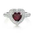 thumbnail image 2 of Gem Stone King 925 Sterling Silver Red Rhodolite Garnet and White Moissanite Heart Shape Ring for Women (1.34 Cttw, Size 9), 2 of 4