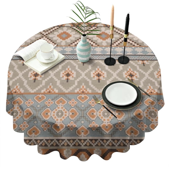 Orange Geometric Diamond Cross Pattern Round Tablecloth 60"x60",Wrinkle Wipeable Table Cloth for Kitchen Dining Room Picnic Patio Party