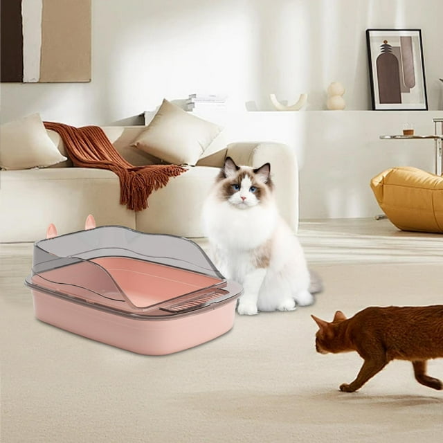 Caja de Arena Abierta para Gatitos Salvador inodoro a Prueba de salpicaduras Lados altos Orinal Grande Forma de Dibujos animados 50x34x18cm Cuenco rosa