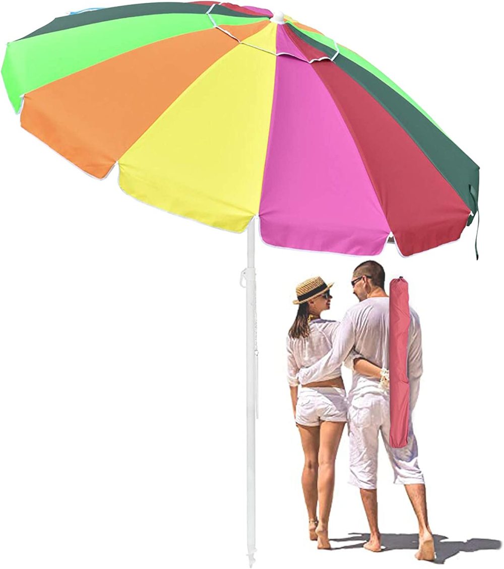 Beach Umbrella 6ft7ft8ft Rainbow Patio Umbrella Outdoor Table