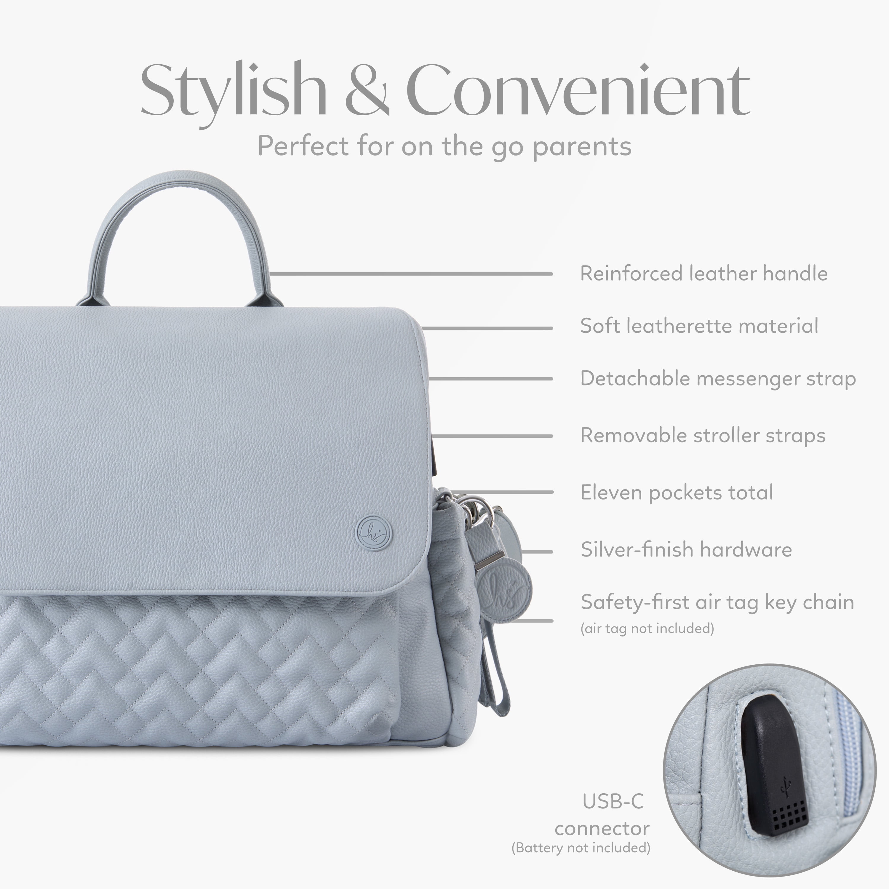 Hannah & Sophia Traveler 4pc Diaper Bag Set, Moonmist Blue