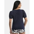 thumbnail image 3 of Time and Tru Women's Cotton Mixed Fabric Puff Sleeve Top, Sizes XS-XXXL, 3 of 5